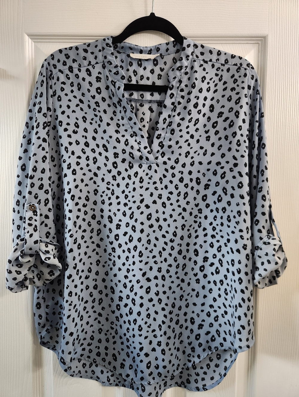Stitch Fix Light Blue Leopard-Print V-Neck Blouse